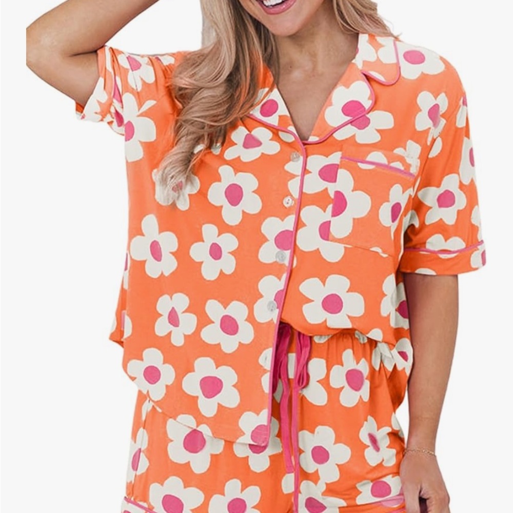 Orange Floral Women's Pajama Set NWT